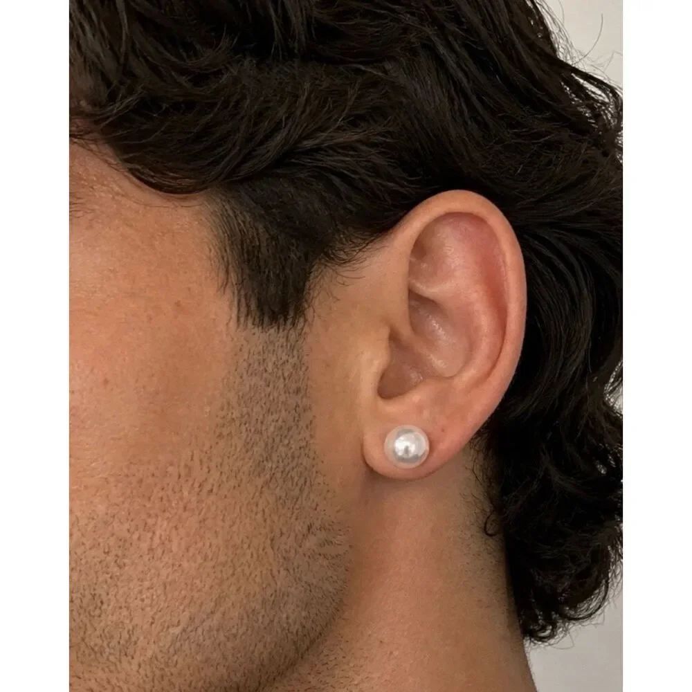 Men’s Classic Faux Pearl Stud Earrings 10mm